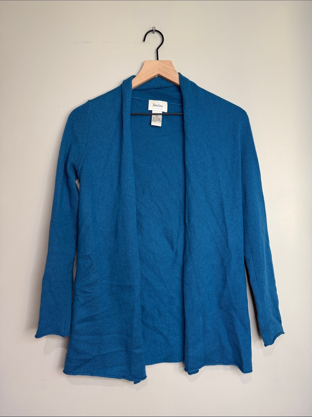 Neiman Marcus Cashmere Blue Open-Front Women’s Sweater Cardigan 100% Cashmere